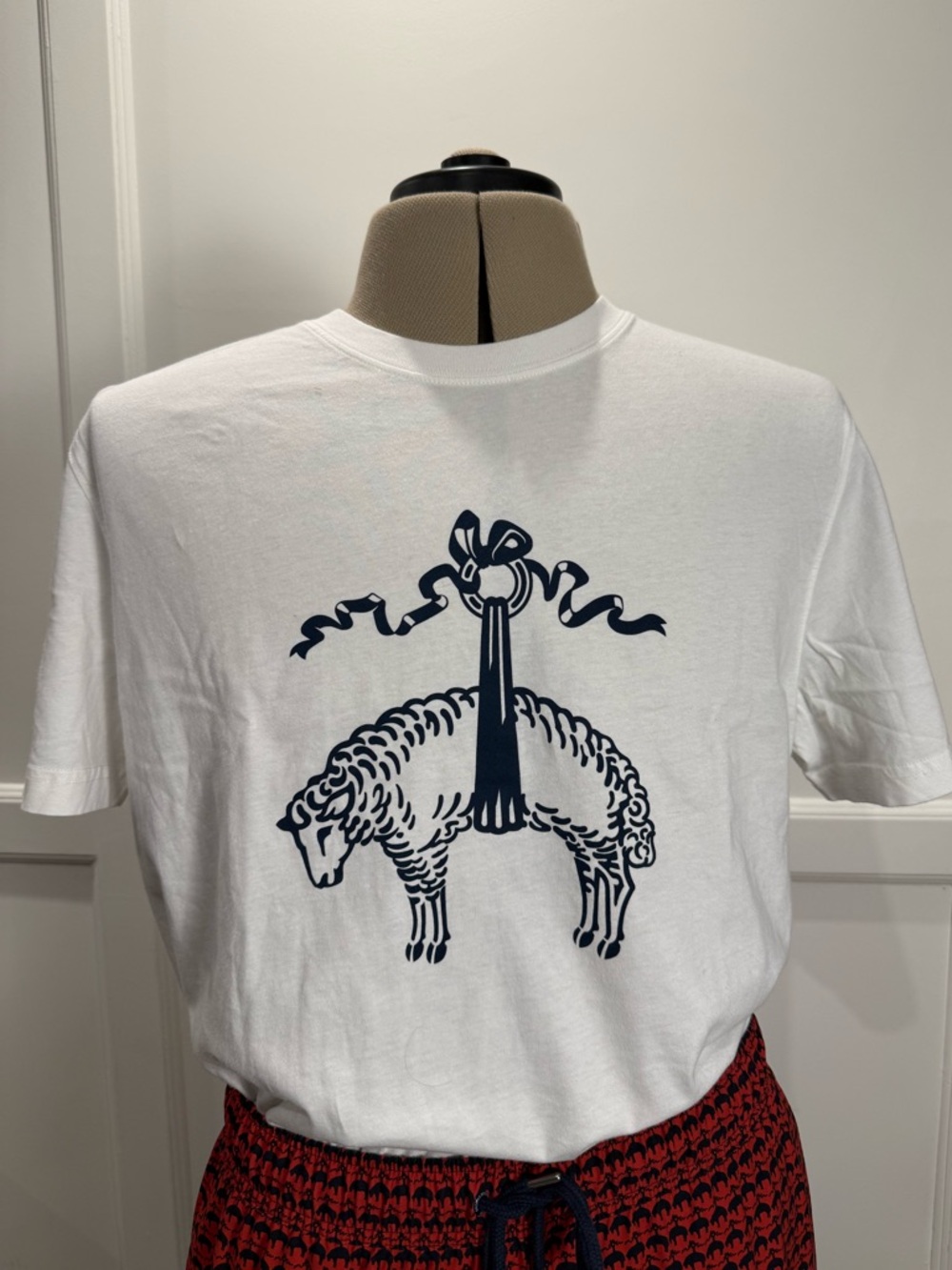 Brooks Brothers Sheep Graphic Tee White Navy Cotton T-Shirt - Picture 2 of 4